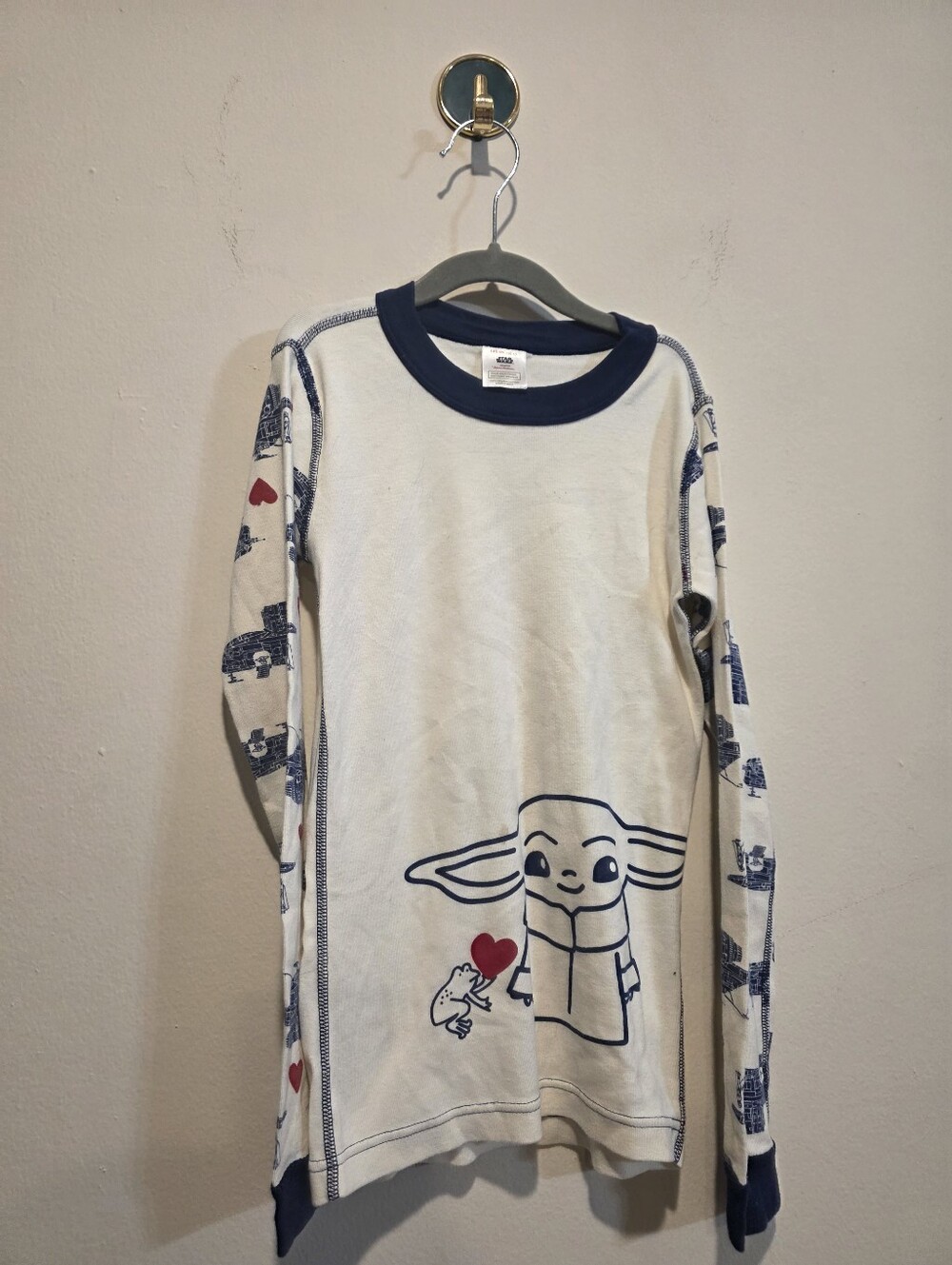 Kids Cream Long-Sleeve Top with Navy Accent and Character Print